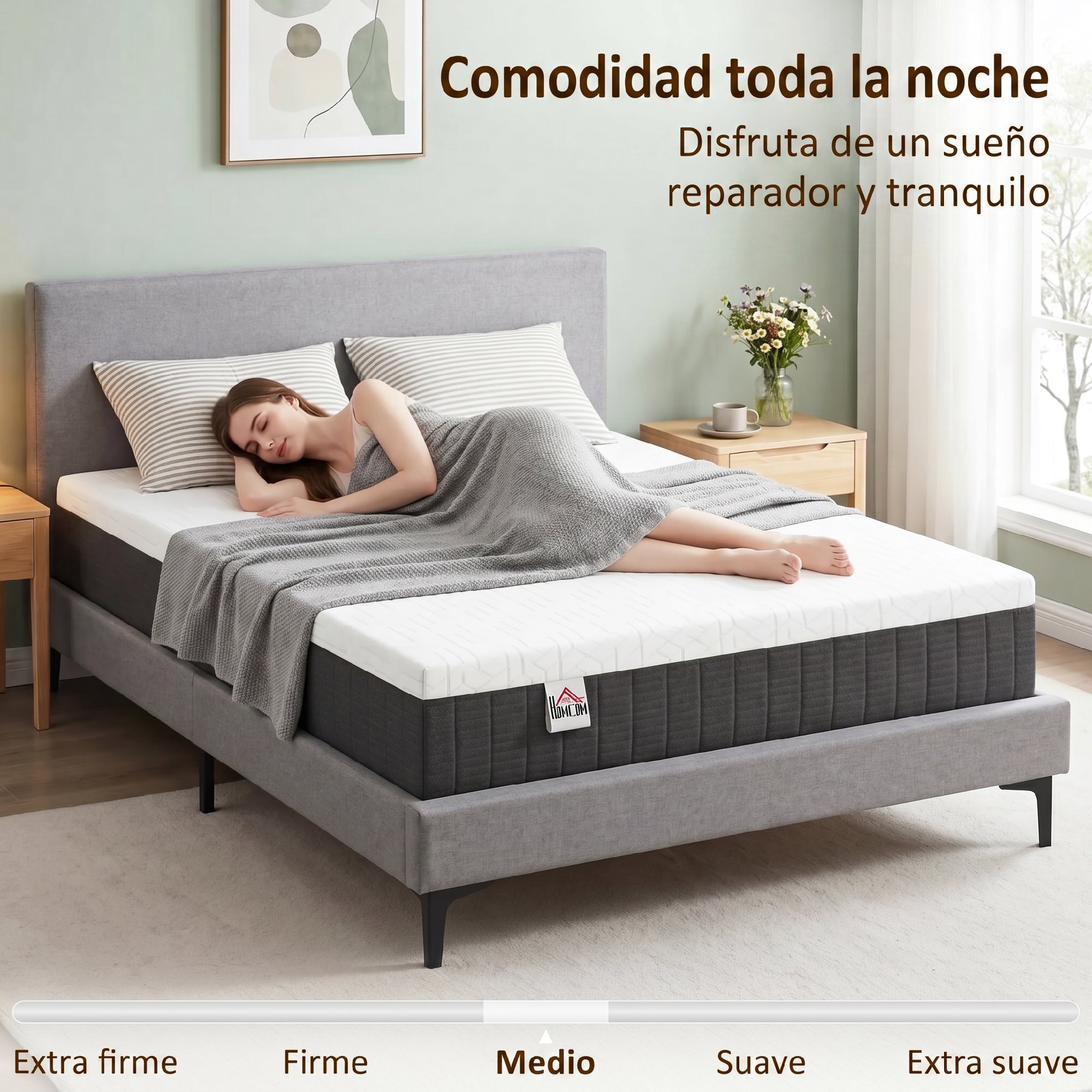 Colchón 190x135 cm, Grosor 25 cm, Colchón Viscoelástico de Muelles Ensacados de 7 Zonas, Firmeza Media, Funda Desmontable y Lavable, Certificado Oeko-Tex