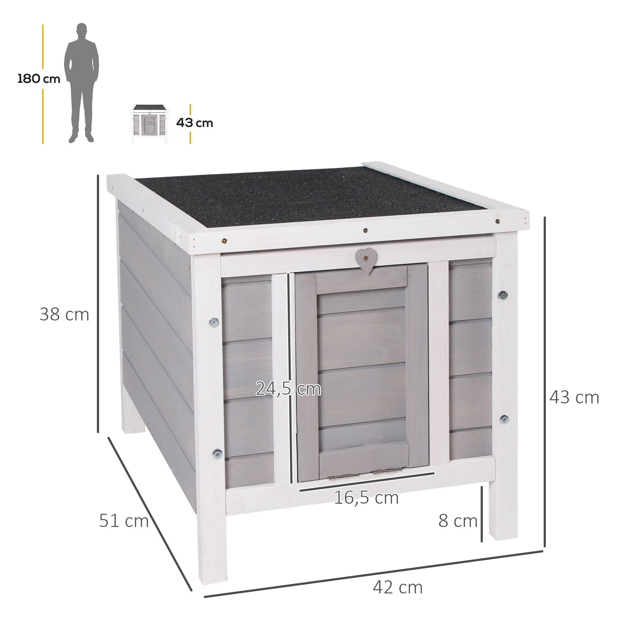 Clapier lapin niche sur pied - rampe porte verrouillable, toit ouvrant bitumé incliné - bois gris blanc