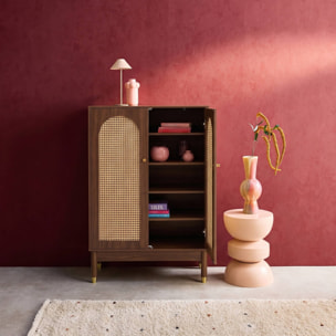 Meuble à chaussures, petit buffet décor bois et cannage 2 portes JUDITH