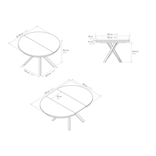 Tavolo rotondo PANTELLERIA in legno effetto bianco frassinato con gambe incrociate in metallo bianco, allungabile ⌀120 cm - ⌀170 cm