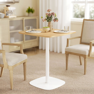 Mesa de Comedor Pequeña, Mesa de Cocina Cuadrada para 2 Personas, Base Cuadrada de Acero, para Espacios Pequeños, Salón, 60x60x75 cm, Madera Natural y Blanco