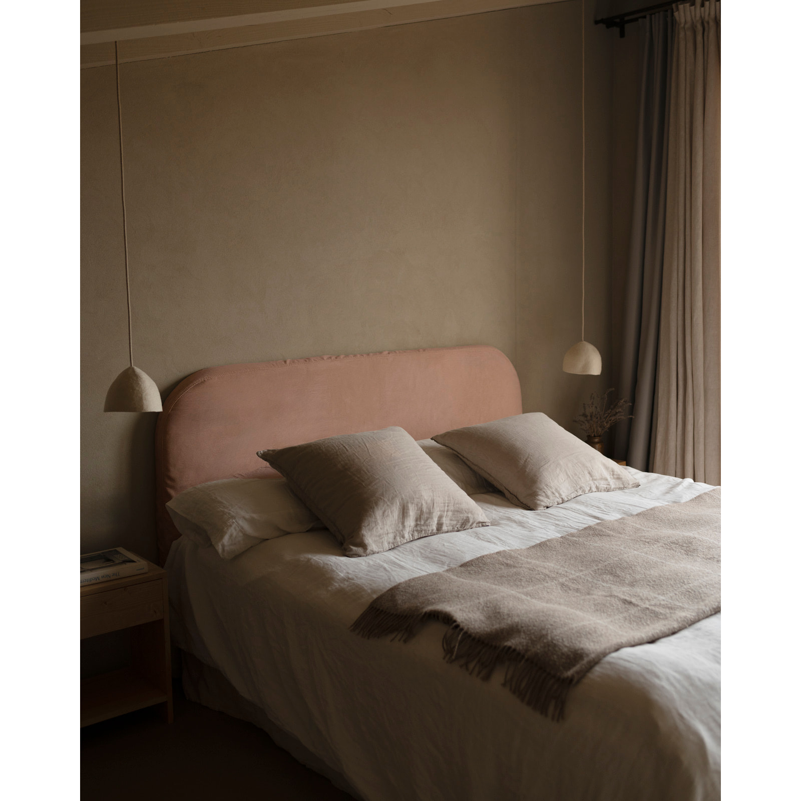 Tête de lit déhoussable en velours côtelé corail en différentes tailles