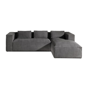 Stella - canapé d'angle droit en velours côtelé - 4 places -style contemporain - Gris foncé