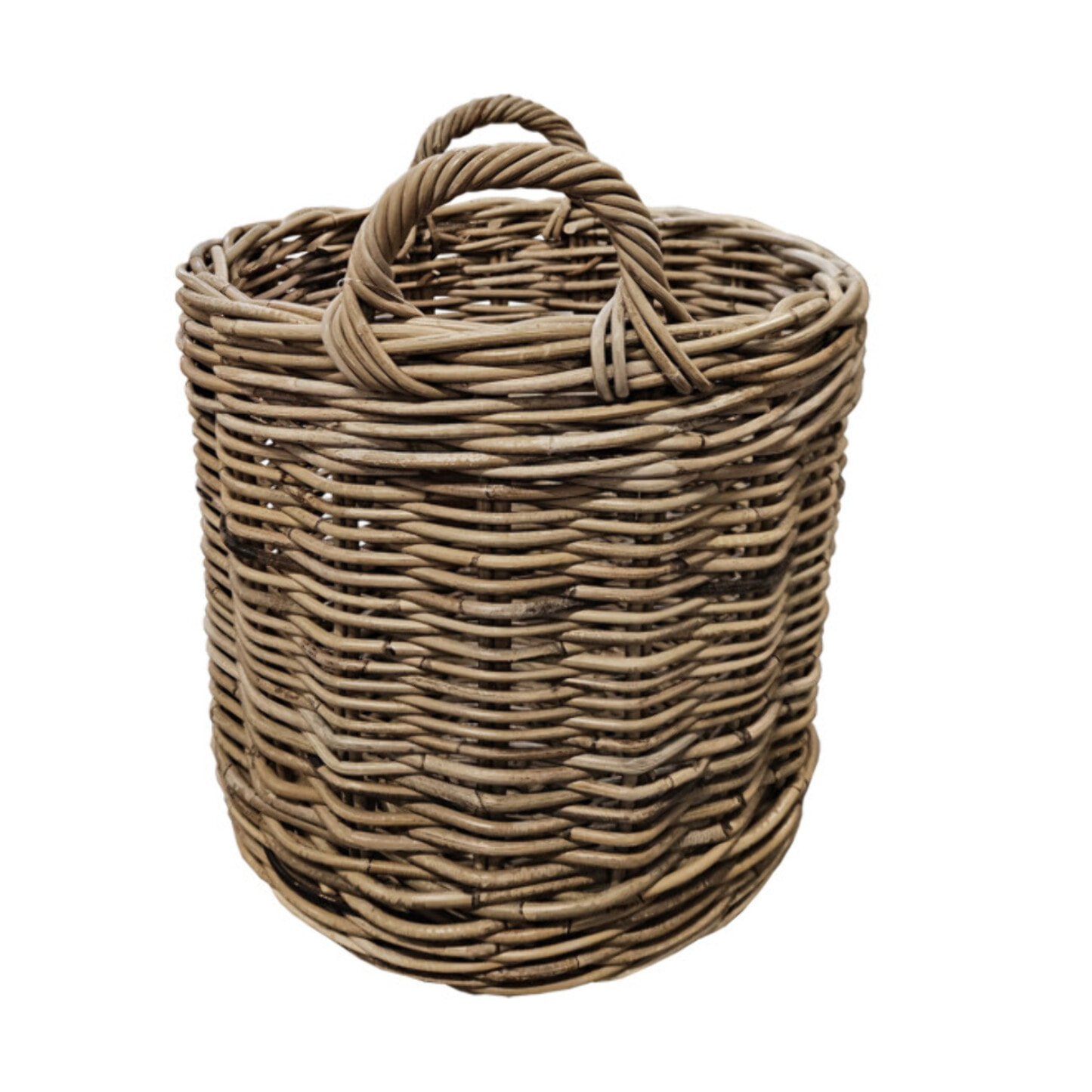 Panier rond H. 43 cm en kubu naturel tressé avec anses - ENRICO