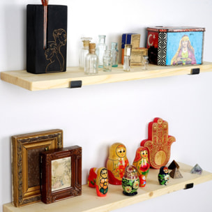 MUSE - Étagère murale en bois d'épicéa et métal - 2 rangements - bois et noir