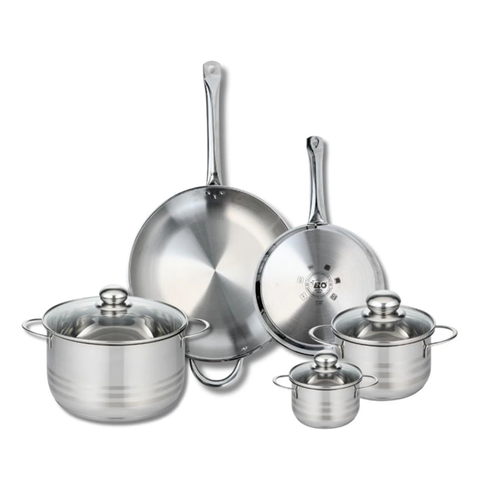 Ensemble de 2 Poêles de cuisson 24 et 32 cm et 3 faitouts 12, 16 et 24 cm Elo Profi Brillant