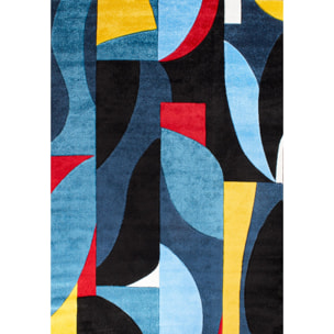 MILANO - Tapis motif graphique poils ras en relief multicolore