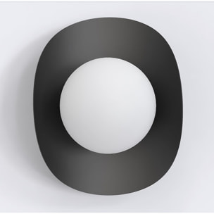 Lampada a parete Fiero in acciaio nero con diffusore in vetro