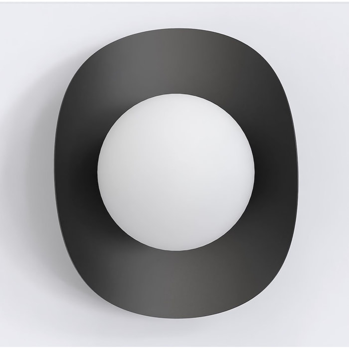 Lampada a parete Fiero in acciaio nero con diffusore in vetro