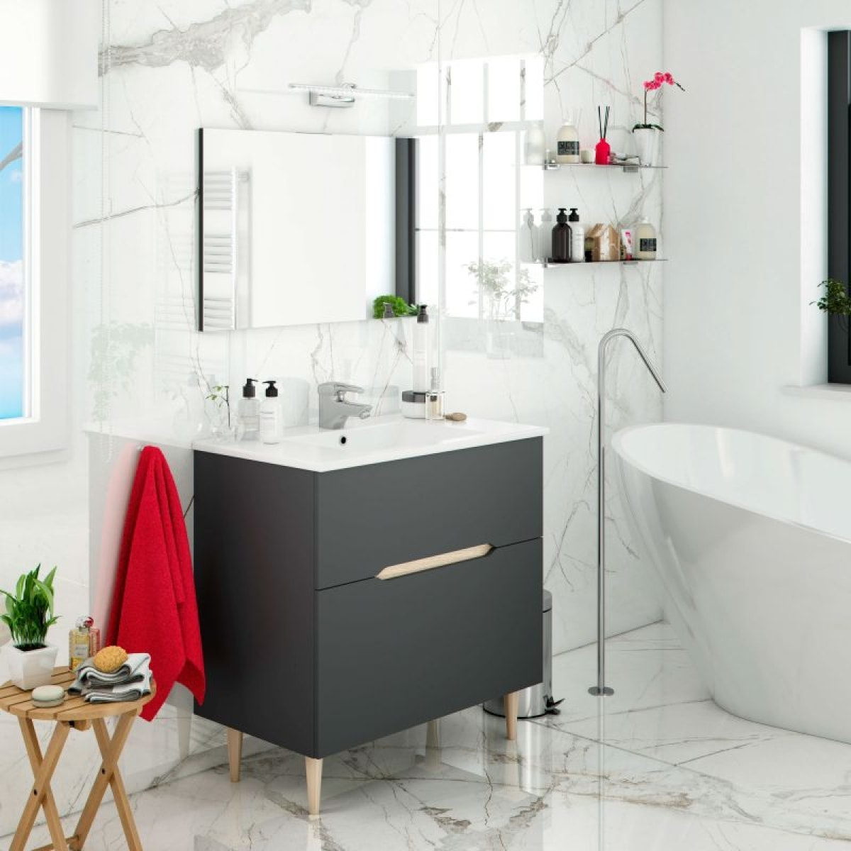 Mueble de baño Lotto 80 Antracita - Roble