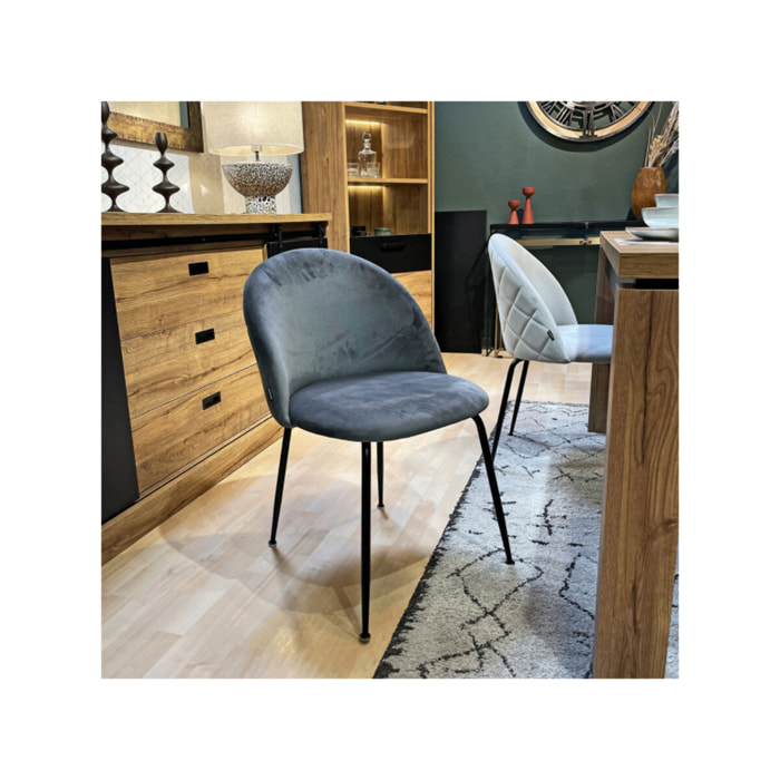Chaise de repas tissu velours dossier capitonné pieds métal – CLEA 2