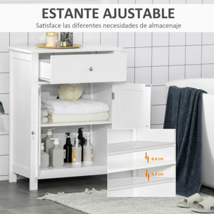 kleankin Armario de Baño con 1 Cajón 2 Puertas y Estante Interior Ajustable Mueble Auxiliar de Almacenaje Multifuncional para Salón Cocina Antivuelco 60x30x80 cm Blanco