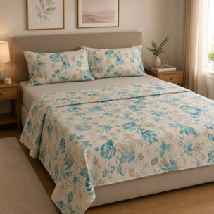 HERMET Completo Letto Matrimoniale Nives Turchese 100% Cotone 240x290 cm