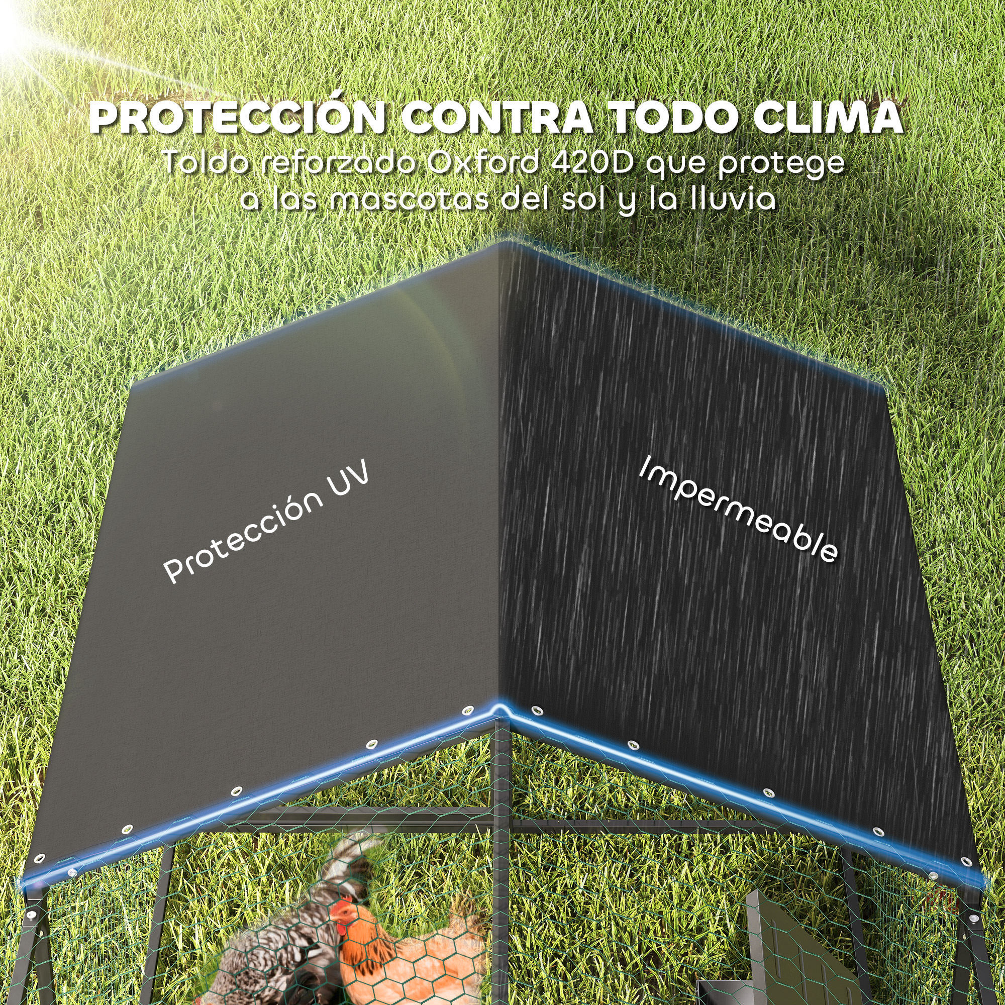 Gallinero para Exterior Grande, 3x1x1 m, Gallinero Metálico con Cubierta Tela Oxford, Anti-UV e Impermeable, 2 Puertas con Cerradura, Jaula para 3-5 Gallinas, Patos o Conejos, Negro
