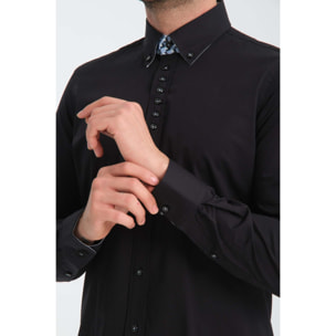 Camicia Uomo 1 Bottoni Button Down Slim Popeline Stretch Unito Nero