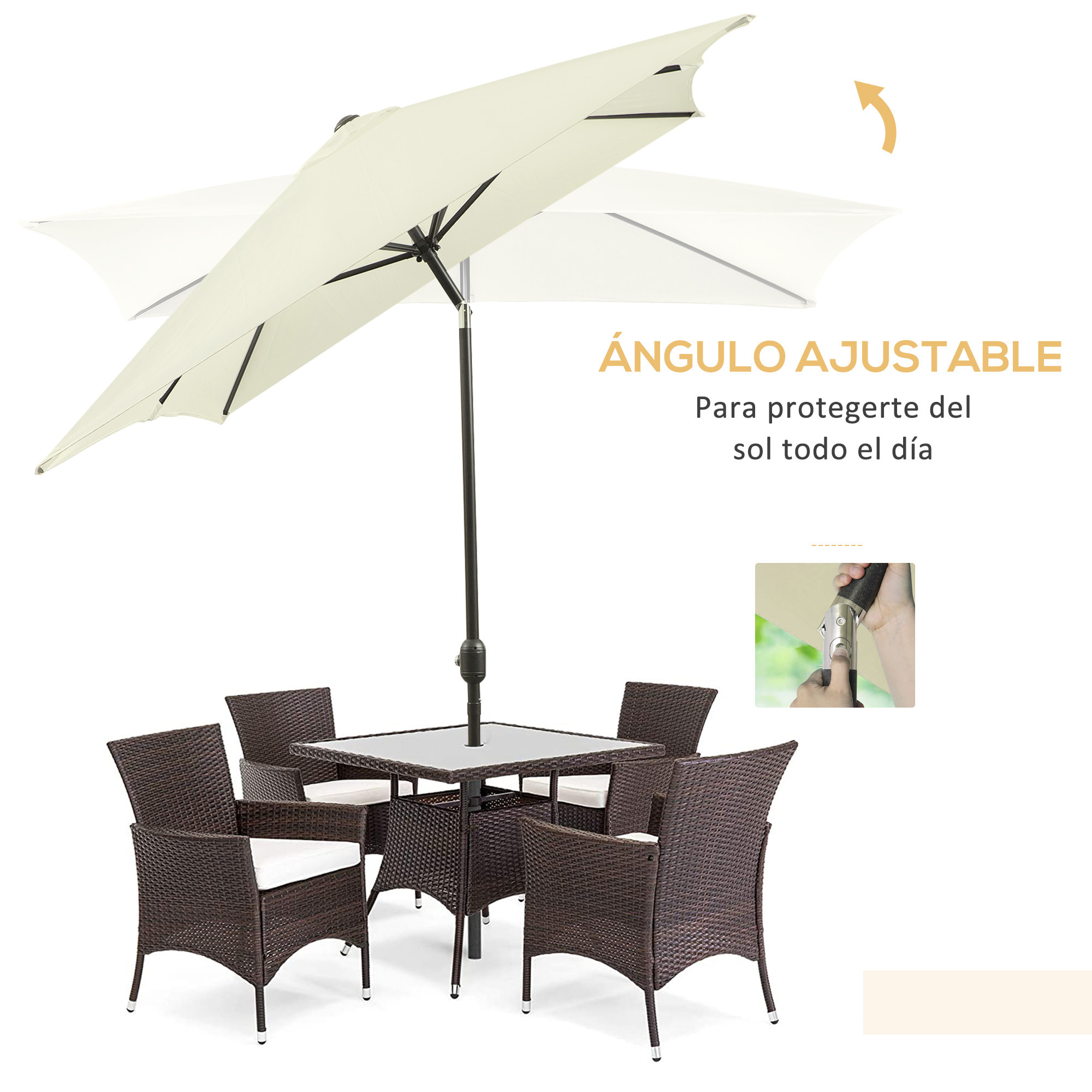 Sombrilla de Terraza Exterior 198x294 cm Parasol de Terraza Exterior con Ángulo Ajustable Mástil de Aluminio y Anti-UV Sombrilla para Jardín Patio Crema