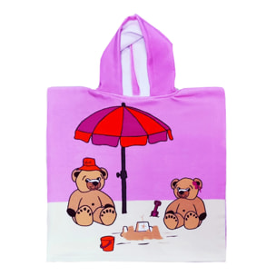 Poncho de bain microfibre enfant - Nounours - 60x60cm - 220g/m²