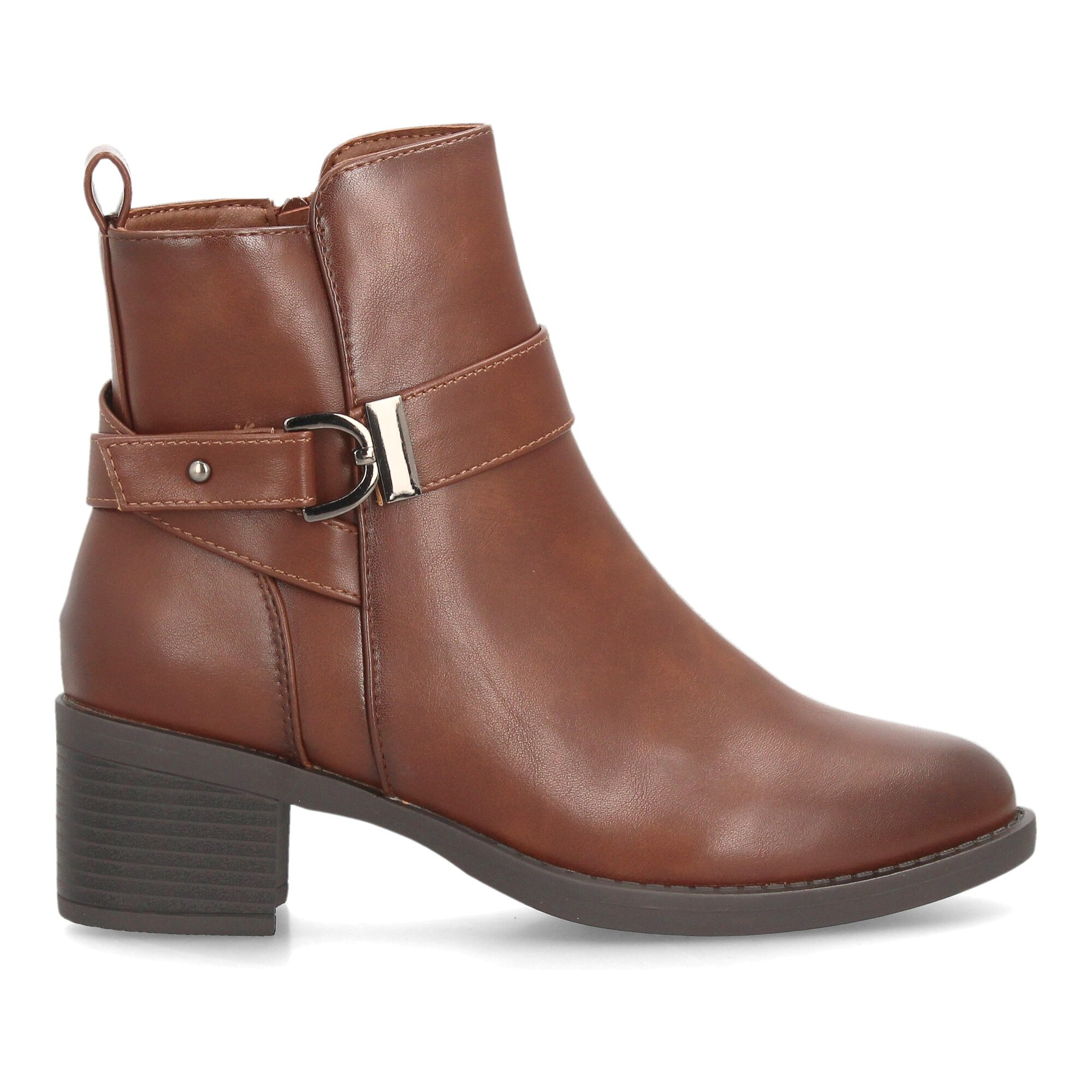 Botines de tacón ancho con hebilla para mujer