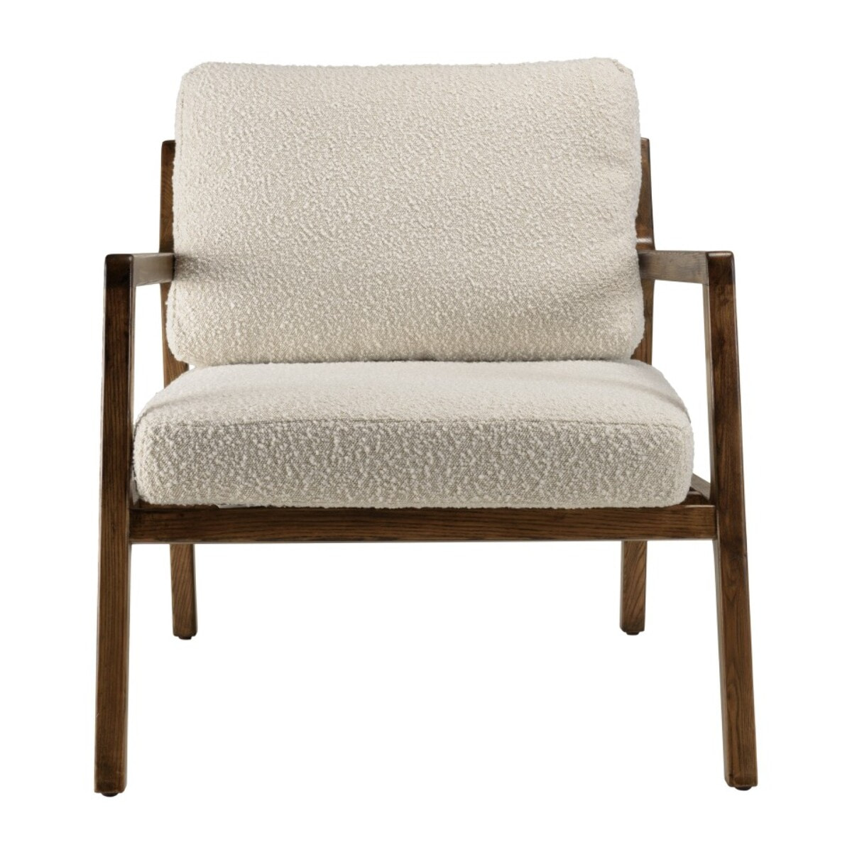 GASTON - Fauteuil en tissu écru, structure et accoudoirs en bois