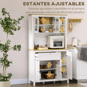 Alacena de Cocina Moderno Mueble Auxiliar de Cocina con 5 Puertas Estante Ajustable Cajón y Encimera de Microondas Abierta 100x40x180 cm Blanco