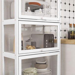 Vitrine colonne 4 niveaux - 4 portes abattantes - dim. 59 x 30 x 139 cm - MDF blanc acrylique transparent