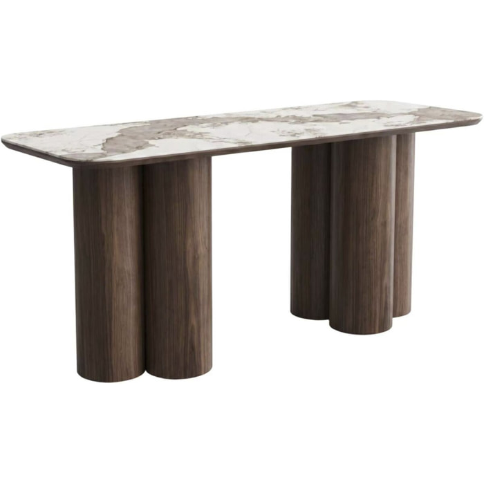 Table repas en bois avec plateau en céramique "Zora" - 6 places - Marron