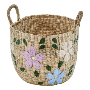 Lot de 3 paniers de rangement Sauv en roseau brodé de fleurs