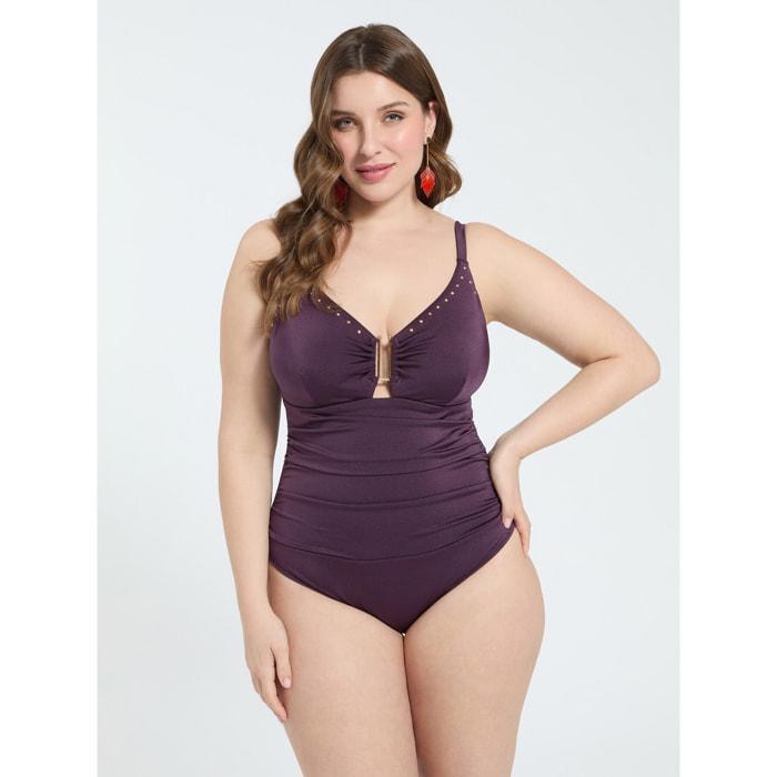 Fiorella Rubino - Costume intero con borchie e dettaglio cut out - Bordeaux