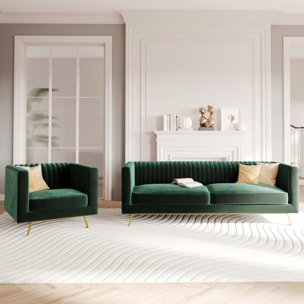 Ensemble canapé et fauteuil en velours vert 3 places - Gatsby