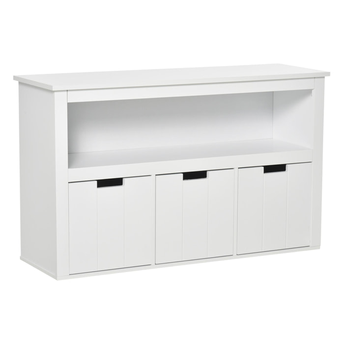 HOMCOM Aparador de Salón con 3 Cajones Extraíbles y Estantes Abiertos para Libros Juguetes Armario Auxiliar de Almacenamiento para Dormitorio Cocina 102x33x61,5 cm Blanco