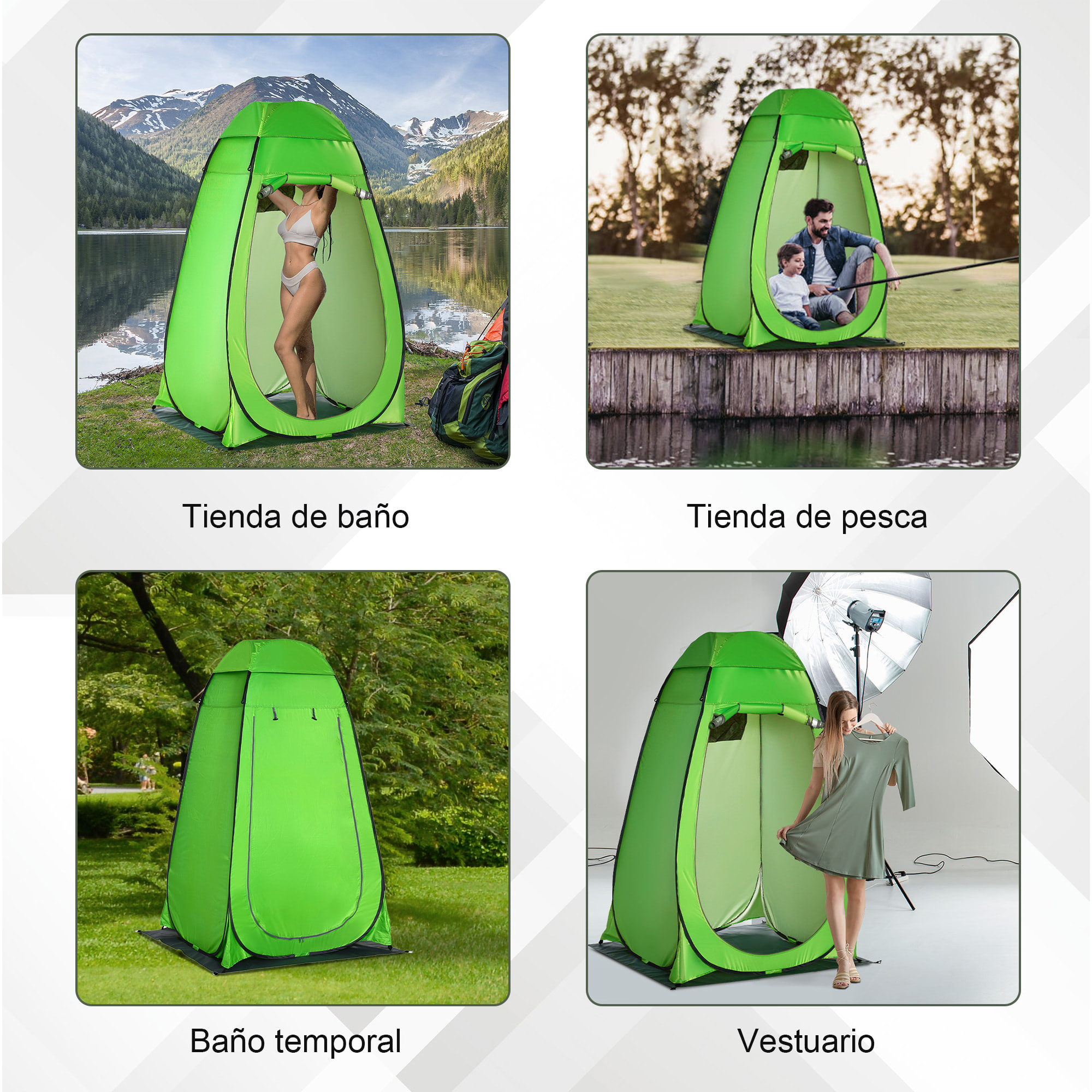 Tienda de Ducha Instantánea Tienda de Privacidad Portátil con 1 Gancho Bolsillo Bolsa de Transporte y UV 20+ para Baño Vestuario Cambiador Inodoro 126x124x189 cm Verde