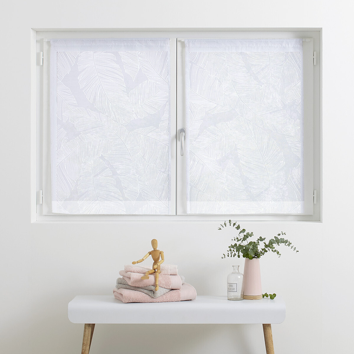Lot de 2 voilages "Feuille" - motifs dévorés blanc 60x90 cm