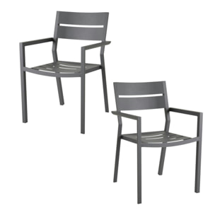 Chaise de jardin avec accoudoirs en aluminium gris ardoise (lot de 2) STOCKHOLM