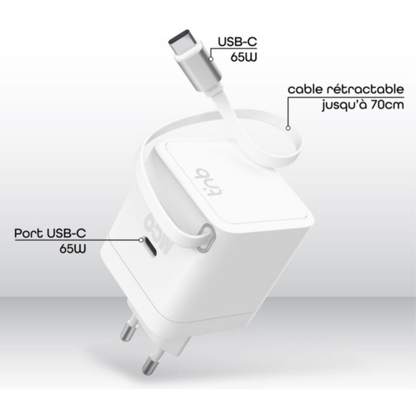 Chargeur + câble TNB GAN USB-C charge rapide + cable 70cm
