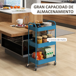 Carrito Auxiliar con Ruedas Carrito de Almacenamiento con 3 Cestas y Marco de Acero para Salón Dormitorio Oficina Cocina 45x30,6x79 cm Azul Oscuro