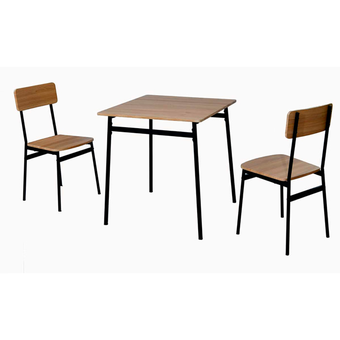 Set da tavolo 70x70x75cm e 2 sedie con gambe nere 42x45x84cm