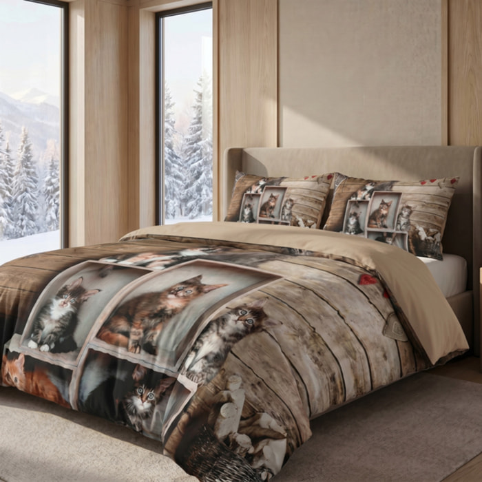 Parure Copripiumino in 100% Cotone con Federe Coordinate, Morbida e Traspirante, Certificata OEKO-TEX, Fantasie Moderne per Camera da Letto