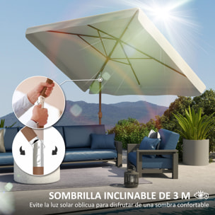 Sombrilla de Terraza Exterior 300x200 cm Parasol de Terraza Exterior con Ángulo Ajustable Mástil de Aluminio Manivela y Protección UV 50+ Sombrilla para Jardín Patio Crema