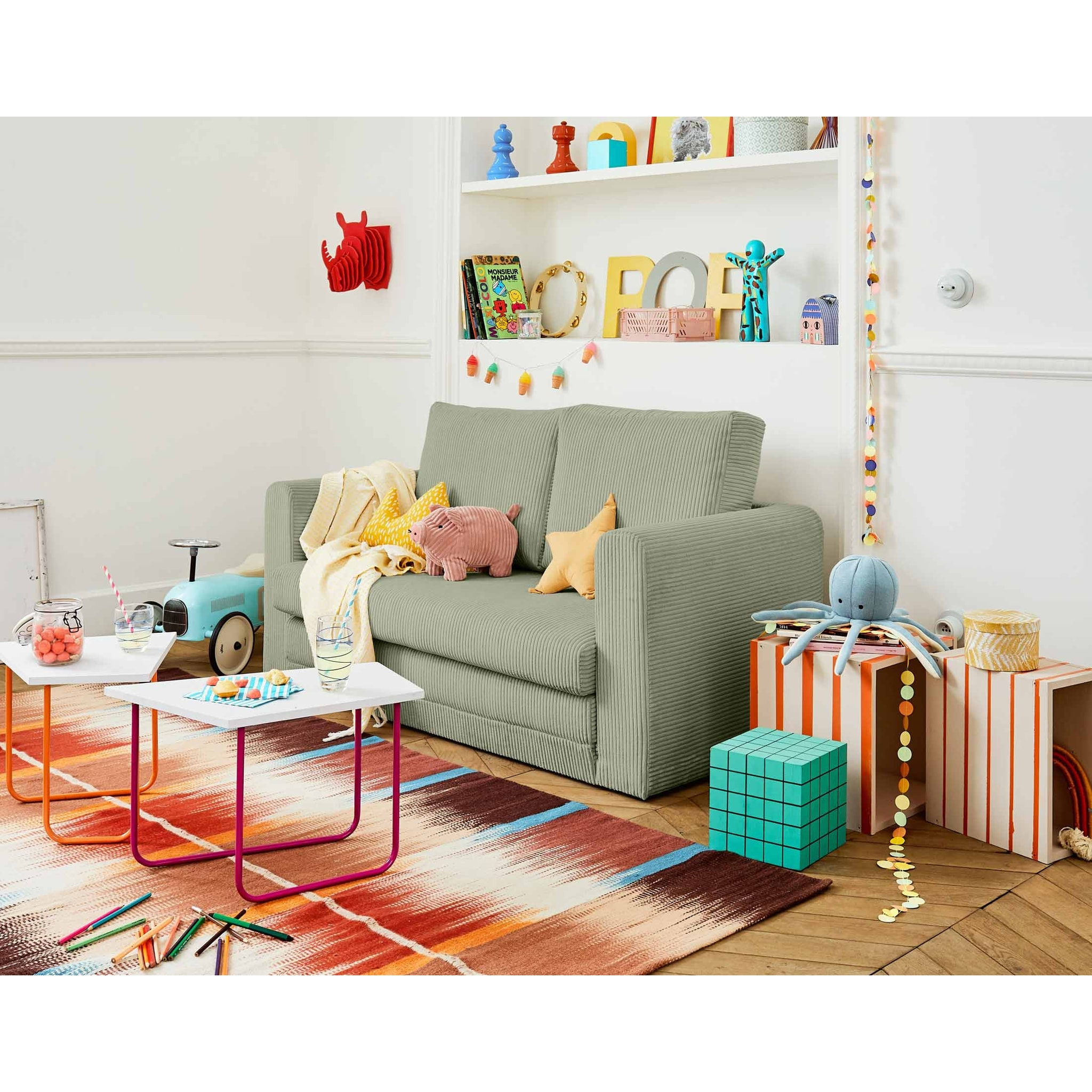 Marilia - canapé 2 places - convertible déplimousse - en velours côtelé - Vert sauge