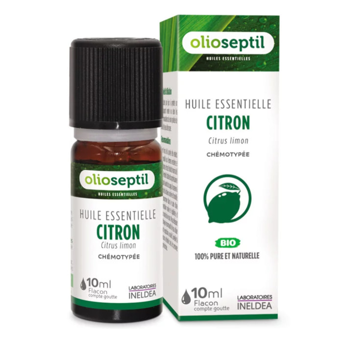 OLIOSEPTIL - Huile essentielle de Citron - 100% Pure et naturelle - BIO - HEBBD (biochimiquement et botaniquement définie) - 100% origine naturelle - Flacon 10ml