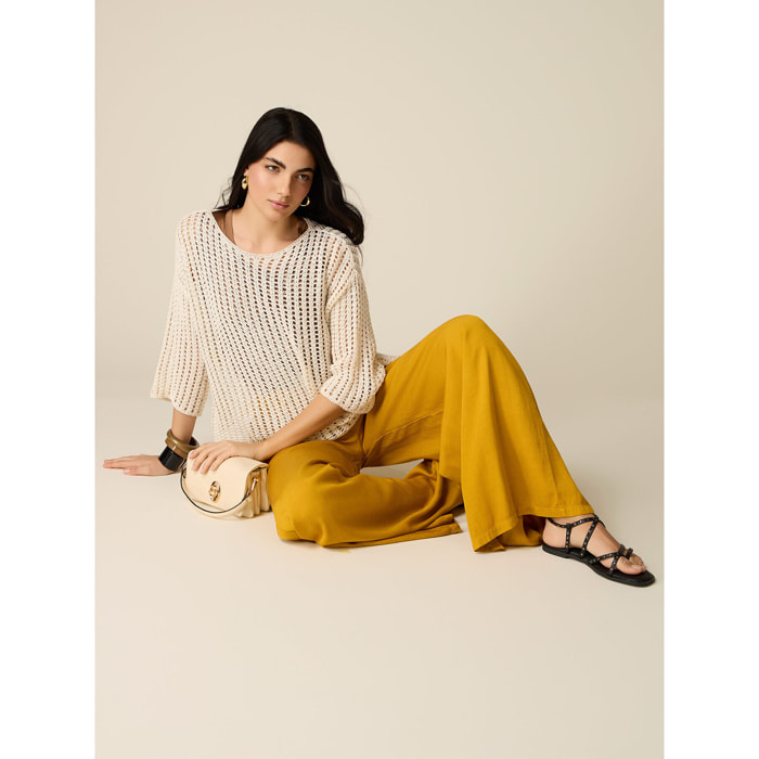 Oltre - Pantaloni palazzo misto lino - Giallo