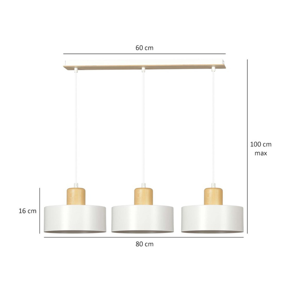 Lampada a sospensione Torin in acciaio bianco e legno naturale