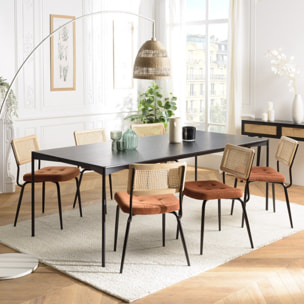 AGATHE- Lot de 2 chaises métal noir assise velours orange dossier rotin