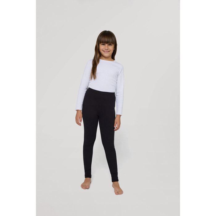 Leggings caldi per bambine in cotone naturale nero