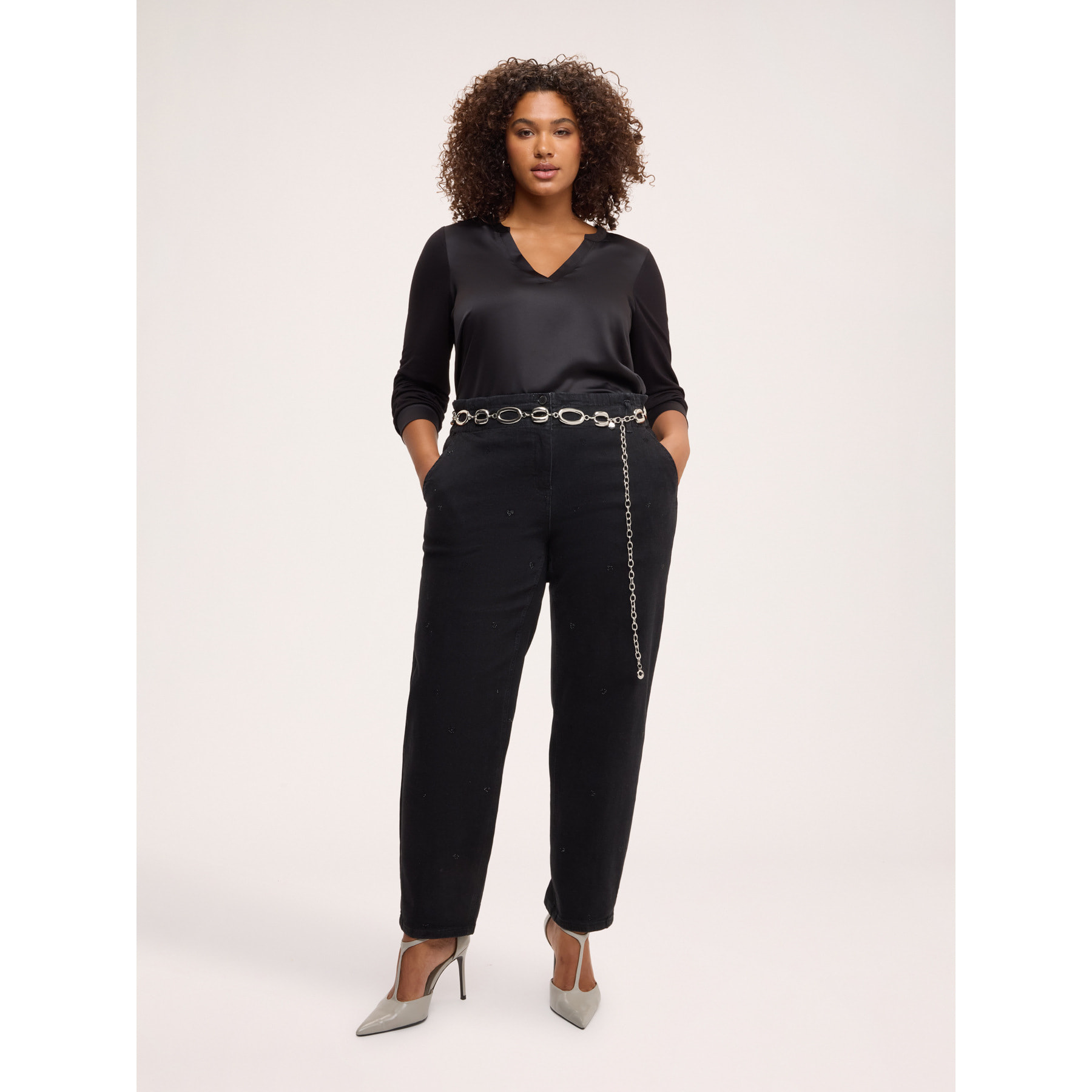 Fiorella Rubino - T-shirt bimaterica in raso e jersey - Nero