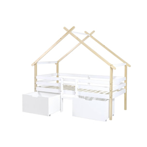 Lit cabane enfant 90 x 190 cm bois de pin sommier à lattes inclus et 2 tiroirs SIENNA