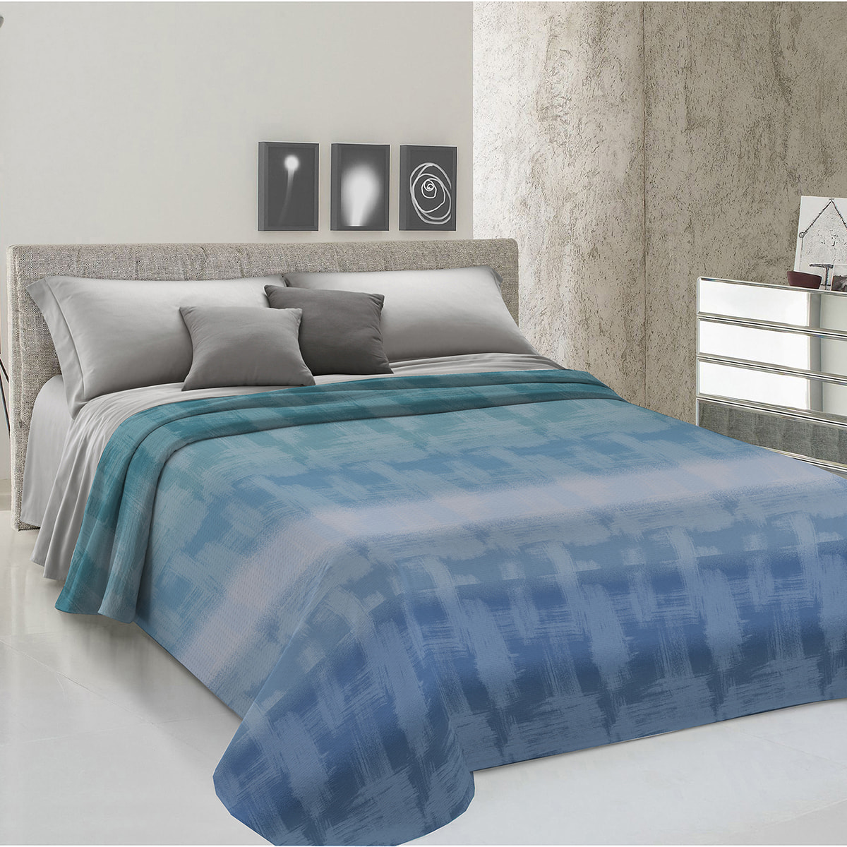 Copriletto di cotone arcobaleno azzurro