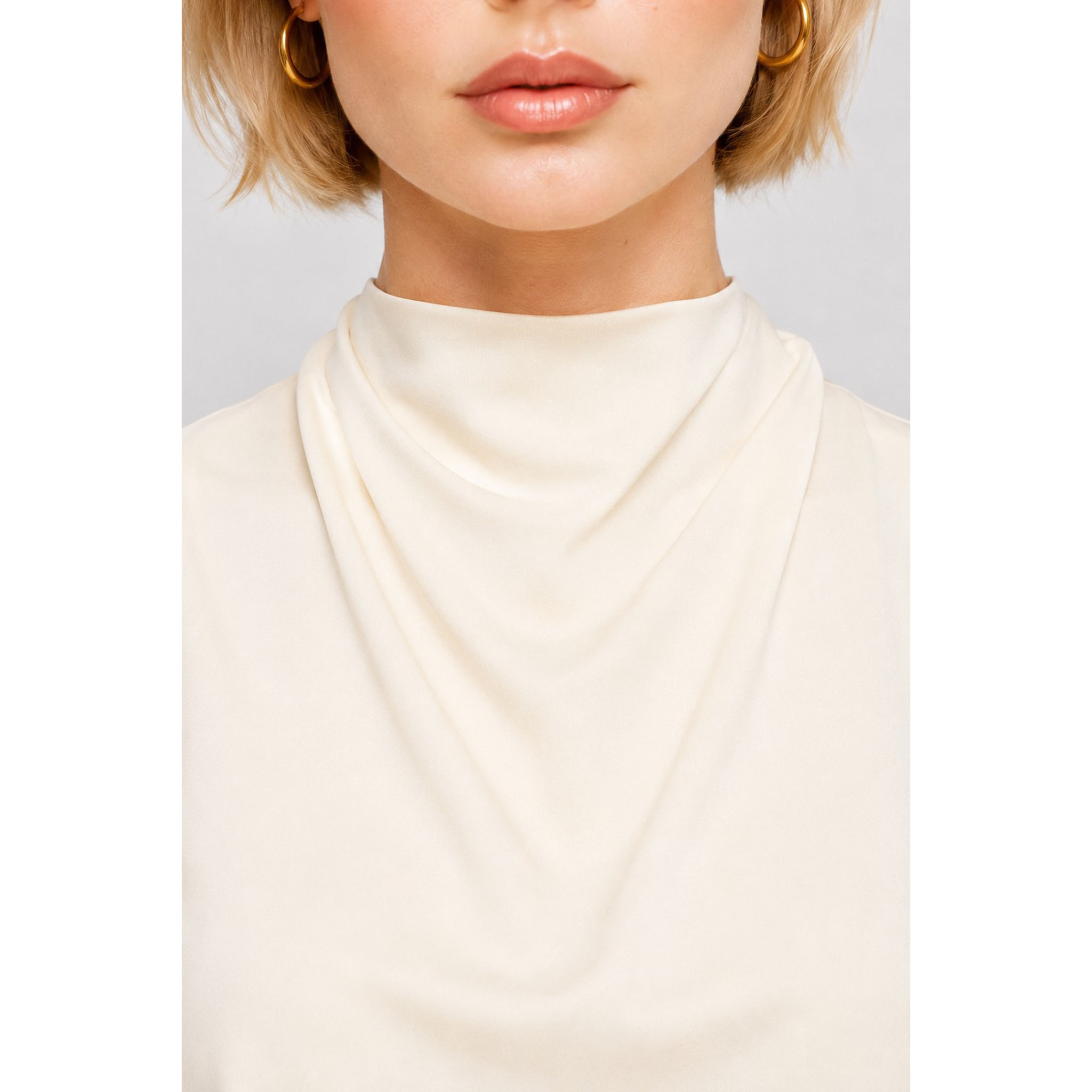 Kocca - Blusa da donna in viscosa con collo alto drappeggiato Donna