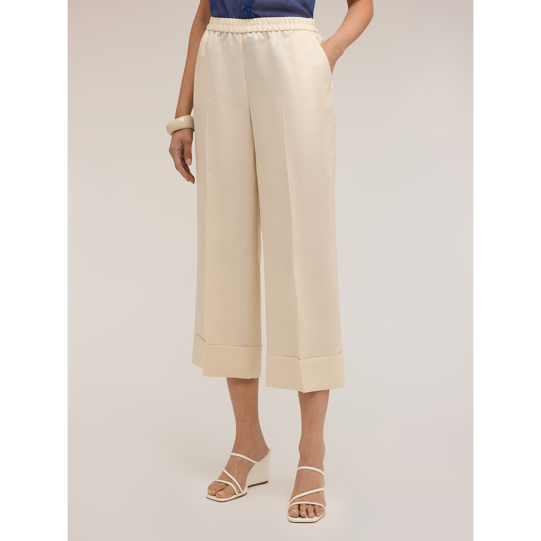 Motivi - Pantaloni cropped in misto lino - Beige