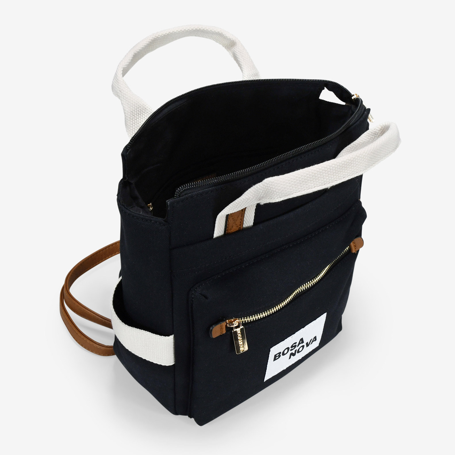 Mochila de canvas negra con bolsillos